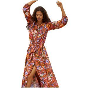 Anthropologie Vale Maxi Dress size XS petite XSP shirtdress retro floral
